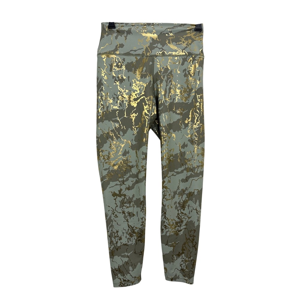 Carbon38 Leggings Womens Medium Green Gold Marble Foil High Rise Yoga Metallic